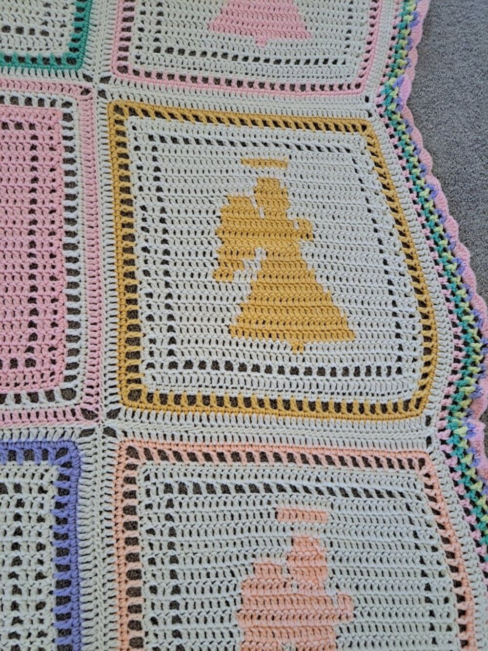 Handmade Crochet Angels Afghan Blanket Colorful Granny Squares Pastel 61" Baby - Picture 5 of 9